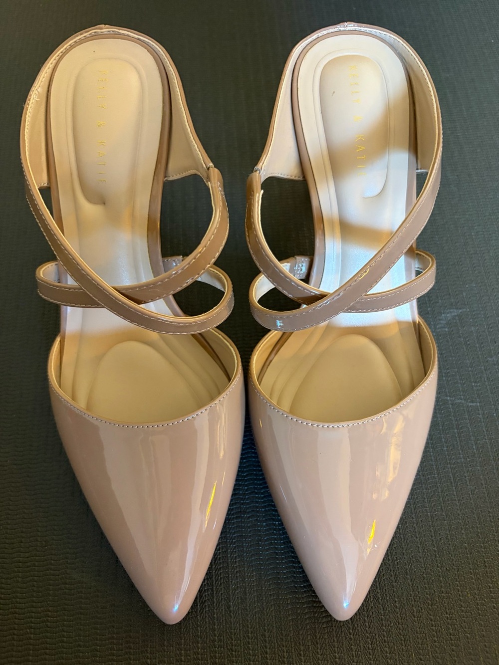 Nude Patent Pointed-Toe Ankle-Strap Heels